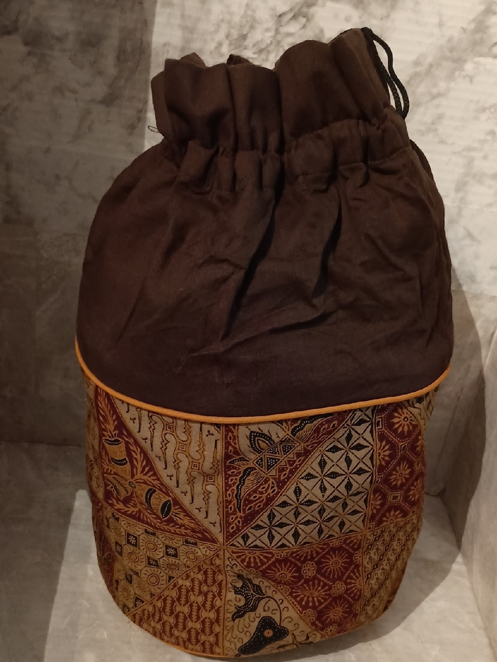 Brown Drawstring Bucket Bag